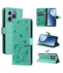 For Realme C63 / C61 Global Cat and Bee Embossed Flip Leather Phone Case(Green)