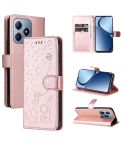 For Realme C63 / C61 Global Cat and Bee Embossed Flip Leather Phone Case(Rose Gold)