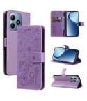 For Realme C63 / C61 Global Cat and Bee Embossed Flip Leather Phone Case(Purple)