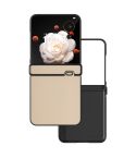 For Honor Magic V Flip Three Parts PU Leather Black Frame Full Coverage Phone Case(Peach Pink)