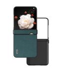 For Honor Magic V Flip ABEEL Three Parts Genuine Leather Luolai Series Phone Case(Dark Green)