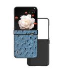 For Honor Magic V Flip ABEEL Three Parts Genuine Leather Ostrich Texture Phone Case(Blue)