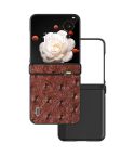 For Honor Magic V Flip ABEEL Three Parts Genuine Leather Ostrich Texture Phone Case(Coffee)