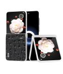 For Honor Magic V Flip ABEEL Three Parts Frosted Translucent Frame Genuine Leather Ostrich Texture Phone Case(Black)