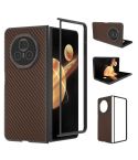 For Honor Magic V3 Black Frame Carbon Fiber Texture PU Phone Case(Coffee)