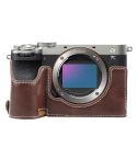 For Sony ILCE-7CM2 / Alpha 7C II Glossy PU Leather Camera Half Case Base(Coffee)