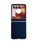 For Motorola Razr 50 Carbon Fiber Leather Grain Kevlar Folding Phone Case(Dark Blue)
