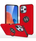 For Redmi 12 4G PC Hybrid TPU Magnetic Ring Holder Phone Case(Red)