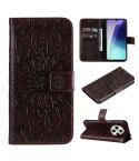 For Redmi 14C 4G Embossed Sunflower Pattern Flip Leather Phone Case(Brown)