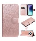 For Redmi 14C 4G Embossed Sunflower Pattern Flip Leather Phone Case(Rose Gold)