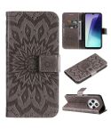 For Redmi 14C 4G Embossed Sunflower Pattern Flip Leather Phone Case(Grey)