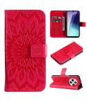 For Redmi 14C 4G Embossed Sunflower Pattern Flip Leather Phone Case(Red)