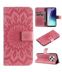 For Redmi 14C 4G Embossed Sunflower Pattern Flip Leather Phone Case(Pink)
