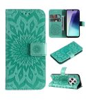 For Redmi 14C 4G Embossed Sunflower Pattern Flip Leather Phone Case(Green)