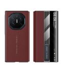 For Huawei Mate XT Ultimate Smart Side View Window Genuine Leather Phone Case(Dark Red)