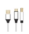 2 in 1 Type-C and USB-A to USB-B MIDI Instruments Printer Cable, Length: 1m, Length:1m(White)