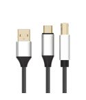 2 in 1 Type-C and USB-A to USB-B MIDI Instruments Printer Cable, Length: 1m, Length:1m(Black)