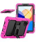 For Xiaomi Redmi Pad SE 8.7 2024 Silicone Hydric PC Tablet Case with Shoulder Strap & Holder(Rose Red)