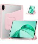 For Honor Pad X8a Tri-Fold Holder Rotation Leather Tablet Case(Pink)