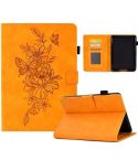 For Amazon Kindle Paperwhite 12th 2024 Peony Butterfly Embossed Leather Smart Tablet Case(Khaki)