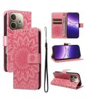 For OPPO A5 Pro 5G Global Embossed Sunflower Pattern Flip Leather Phone Case(Pink)