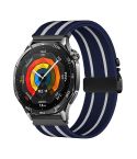 22mm Parachute Buckle Stripe Nylon Elastic Braided Watch Band(Midnight Blue White)