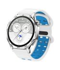 22mm Double-row Hole Studded Buckle Silicone Watch Band(White Blue)