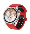22mm Double-row Hole Studded Buckle Silicone Watch Band(Red Black)