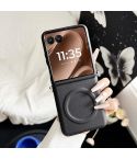 For Motorola Razr 50 Ultra Magsafe Magnetic Plain Leather Phone Case(Black)
