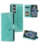 For Sony Xperia 1 VII Totem Flower Embossed Leather Phone Case with Lanyard(Green)