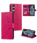For Sony Xperia 1 VII Totem Flower Embossed Leather Phone Case with Lanyard(Red)
