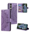 For Sony Xperia 1 VII Totem Flower Embossed Leather Phone Case with Lanyard(Purple)