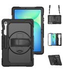 For Samsung Galaxy Tab S10 FE+ Silicone Hybrid PC Tablet Case with Shoulder Strap(Black)