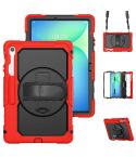 For Samsung Galaxy Tab S10 FE+ Silicone Hybrid PC Tablet Case with Shoulder Strap(Red)