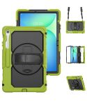 For Samsung Galaxy Tab S10 FE+ Silicone Hybrid PC Tablet Case with Shoulder Strap(Yellow Green)