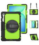 For Samsung Galaxy Tab S10 FE+ Silicone Hybrid PC Tablet Case with Shoulder Strap(Yellow Green PC)