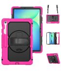 For Samsung Galaxy Tab S10 FE+ Silicone Hybrid PC Tablet Case with Shoulder Strap(Rose Red)
