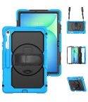 For Samsung Galaxy Tab S10 FE+ Silicone Hybrid PC Tablet Case with Shoulder Strap(Light Blue)