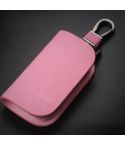 Universal Car Key Case Car Key Cowhide Leather Protective Cover(Pink)