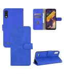 For LG K22 Solid Color Skin Feel Magnetic Buckle Horizontal Flip Calf Texture PU Leather Case with Holder & Card Slots & Wallet(Blue)