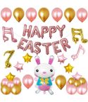 Happy Easter Rabbit Pattern Easter Holiday Alphabetic Ornament Balloons(Rose Gold)