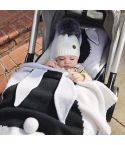Rabbit Pattern Stereoscopic Ears Baby Knitted Blanket(Black White)