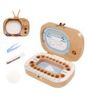 Creative Wooden Children TV Set Deciduous Tooth Preservation Box Baby Teeth Tooth House Storage Box