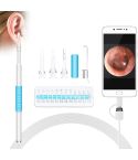 i95 3 in 1 USB Ear Scope Inspection HD 0.3MP Camera Visual Ear Spoon for OTG Android Phones & PC & MacBook, 1.75m Length Cable (White Blue)