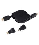 1m HDMI Male to HDMI Male Retractable Video Audio Connector Adapter Cable with Mini HDMI & Micro HDMI Adapters for HDTV Monitor & Projector & PC & Cameras & Tablets & Smartphones