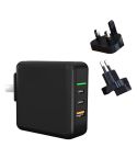 65W USB Ports x 1 + Type-C Port x 2 GaN Portable Mini Fast Charger Travel Charger with UK & US & EU Plug Set (Black)