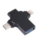 X09 4 in 1 USB to Dual 8 Pin+USB-C/Type-C Interface OTG Adapter (Black)