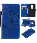 Butterfly Embossing Pattern Horizontal Flip Leather Case for Motorola Moto G7 Play, with Card Slot & Holder & Wallet & Lanyard (Blue)