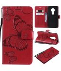 Butterfly Embossing Pattern Horizontal Flip Leather Case for Motorola Moto G7 Play, with Card Slot & Holder & Wallet & Lanyard (Red)