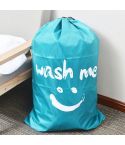 Home Quilt Clothes Travel Nylon Draw Cord Smile Face Pattern Arrange Storage Bag (Blue)